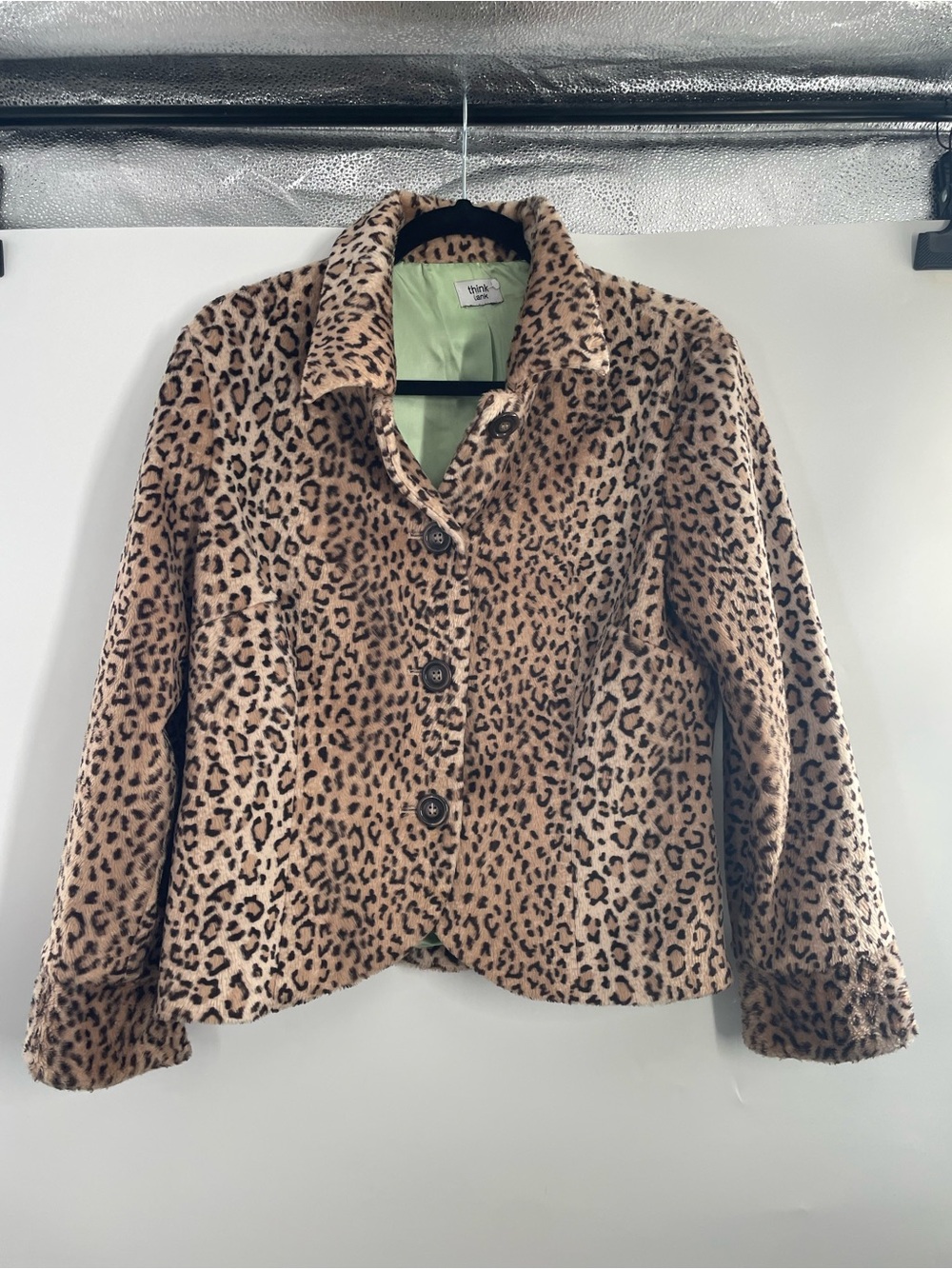 Think Tank Y2K Leopard Faux Fur Teddy Jacket in Tan and Black